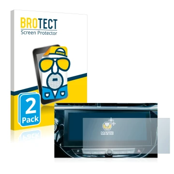 Front side of a product packaging with the brand logo BROTECT. Next to it is the device Opel Corsa-e 2020 Infotainment System 