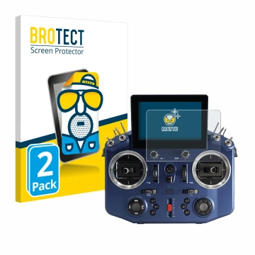 Front side of a product packaging with the brand logo BROTECT. Next to it is the device FrSky Horus X20 shown with the corresp