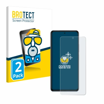 Front side of a product packaging with the brand logo BROTECT. Next to it is the device Xiaomi Poco F3 shown with the correspo