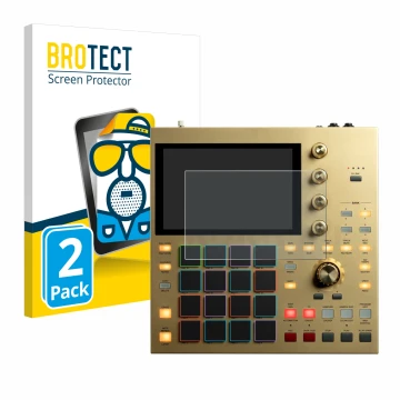 Front side of a product packaging with the brand logo BROTECT. Next to it is the device Akai MPC One shown with the correspond