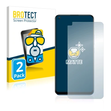 Front side of a product packaging with the brand logo BROTECT. Next to it is the device realme 8 Pro shown with the correspond