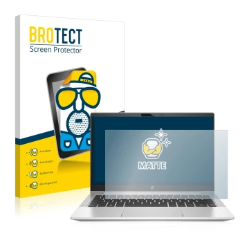 Front side of a product packaging with the brand logo BROTECT. Next to it is the device HP ProBooks 430 G8 shown with the corr