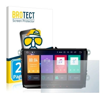 Front side of a product packaging with the brand logo BROTECT. Next to it is the device Xtrons PBE90MTVL shown with the corres