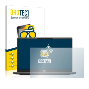 Front side of a product packaging with the brand logo BROTECT. Next to it is the device Dell Latitude 7320 Non-Touch shown wit
