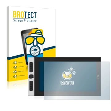 Front side of a product packaging with the brand logo BROTECT. Next to it is the device XP-Pen Innovator 16 shown with the cor