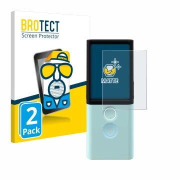 Front side of a product packaging with the brand logo BROTECT. Next to it is the device Vasco Translator M3 shown with the cor