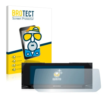 Front side of a product packaging with the brand logo BROTECT. Next to it is the device BMW R 1250 RT 2021 Connectivity TFT 10