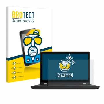 Front side of a product packaging with the brand logo BROTECT. Next to it is the device Lenovo ThinkPad P15 Gen 2 shown with t