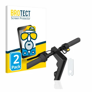 Front side of a product packaging with the brand logo BROTECT. Next to it is the device Segway Ninebot KickScooter MAX G30D II