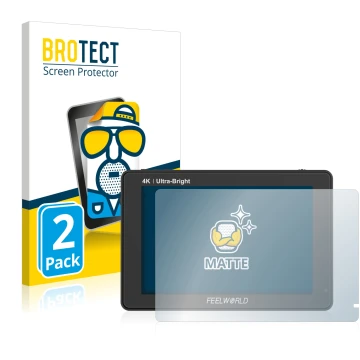 Front side of a product packaging with the brand logo BROTECT. Next to it is the device Feelworld LUT7 7