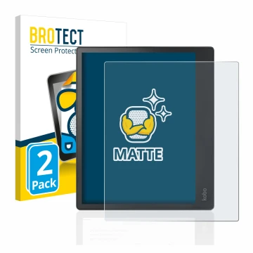 Front side of a product packaging with the brand logo BROTECT. Next to it is the device Kobo Elipsa shown with the correspondi