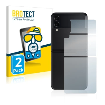 Front side of a product packaging with the brand logo BROTECT. Next to it is the device Samsung Galaxy Z Flip 3 5G (Back) show