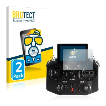 Front side of a product packaging with the brand logo BROTECT. Next to it is the device FrSky Tandem X20 shown with the corres