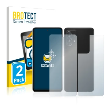 Front side of a product packaging with the brand logo BROTECT. Next to it is the device Samsung Galaxy A52s 5G (Front+Back) sh