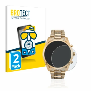 Front side of a product packaging with the brand logo BROTECT. Next to it is the device Michael Kors Access Gen 6 Bradshaw sho