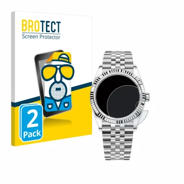 Front side of a product packaging with the brand logo BROTECT. Next to it is the device Rolex Datejust 36 shown with the corre