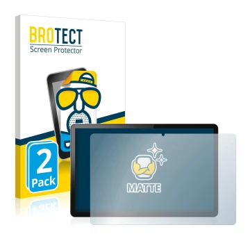 Front side of a product packaging with the brand logo BROTECT. Next to it is the device Lenovo Tab P11 5G shown with the corre