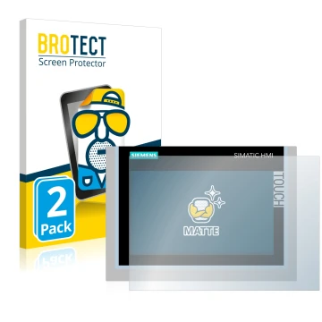 Front side of a product packaging with the brand logo BROTECT. Next to it is the device Siemens Simatic HMI TP700 Comfort show