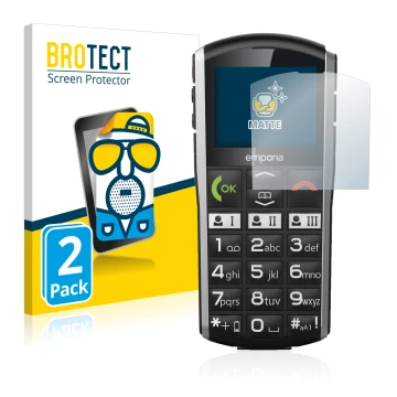 Front side of a product packaging with the brand logo BROTECT. Next to it is the device Emporia Simplicity shown with the corr