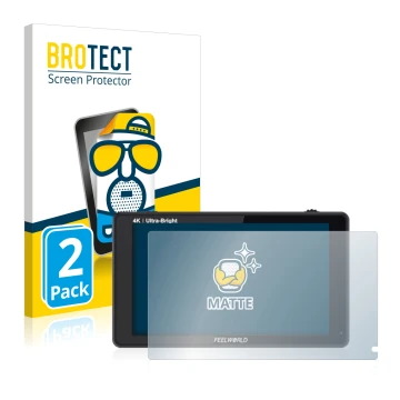 Front side of a product packaging with the brand logo BROTECT. Next to it is the device Feelworld LUT6S 6