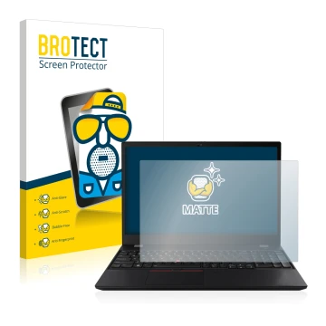 Front side of a product packaging with the brand logo BROTECT. Next to it is the device Lenovo ThinkPad T15 Gen 2 shown with t