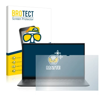 Front side of a product packaging with the brand logo BROTECT. Next to it is the device Dell Inspiron 14 7415 2-in-1 shown wit