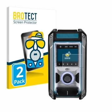 Front side of a product packaging with the brand logo BROTECT. Next to it is the device Makita DMR115 shown with the correspon