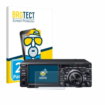 Front side of a product packaging with the brand logo BROTECT. Next to it is the device Yaesu FT-DX10 shown with the correspon