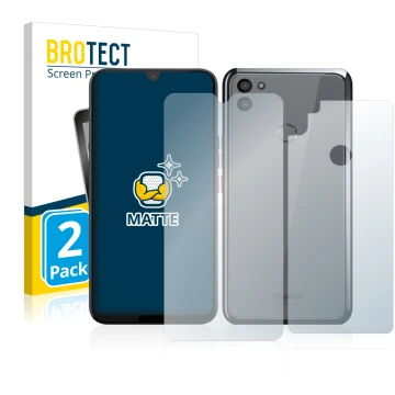 Front side of a product packaging with the brand logo BROTECT. Next to it is the device Gigaset GS5 (Front+Back) shown with th