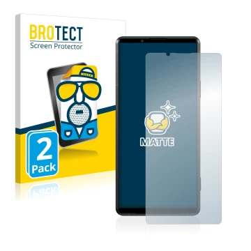 Front side of a product packaging with the brand logo BROTECT. Next to it is the device Sony Xperia Pro-I shown with the corre