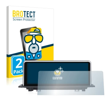 Front side of a product packaging with the brand logo BROTECT. Next to it is the device Dynavin BMW X1 F48, F49 (+2015) NBT sh