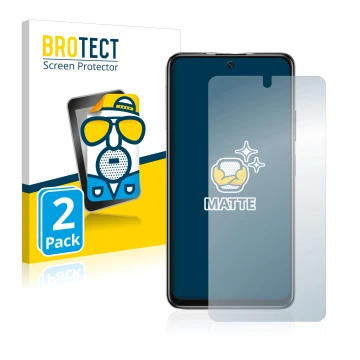 Front side of a product packaging with the brand logo BROTECT. Next to it is the device Xiaomi Poco M4 Pro 5G shown with the c