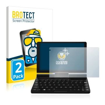 Front side of a product packaging with the brand logo BROTECT. Next to it is the device GPD Pocket 3 shown with the correspond