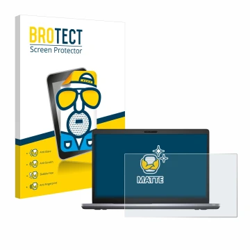 Front side of a product packaging with the brand logo BROTECT. Next to it is the device Dell Latitude 5510 shown with the corr