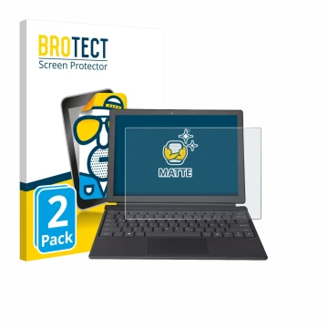 Front side of a product packaging with the brand logo BROTECT. Next to it is the device Wortmann Terra Pad 1262 shown with the