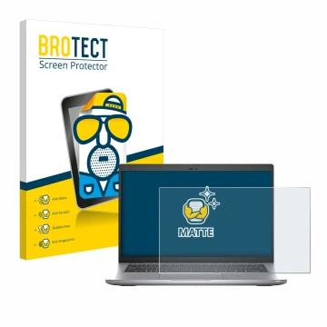 Front side of a product packaging with the brand logo BROTECT. Next to it is the device Dell Latitude 5420 shown with the corr