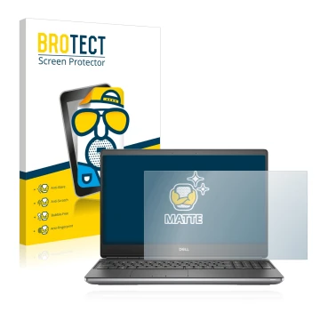 Front side of a product packaging with the brand logo BROTECT. Next to it is the device Dell Precision 7560 shown with the cor