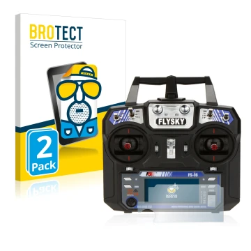 Front side of a product packaging with the brand logo BROTECT. Next to it is the device FlySky FS-i6 shown with the correspond