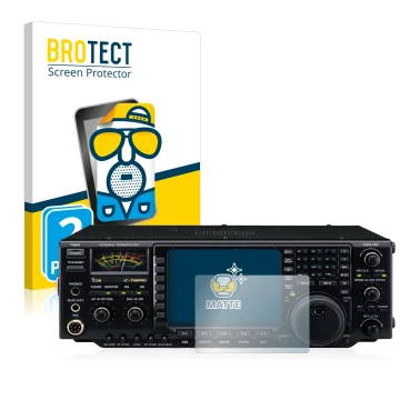 Front side of a product packaging with the brand logo BROTECT. Next to it is the device Icom IC-756 Pro III shown with the cor