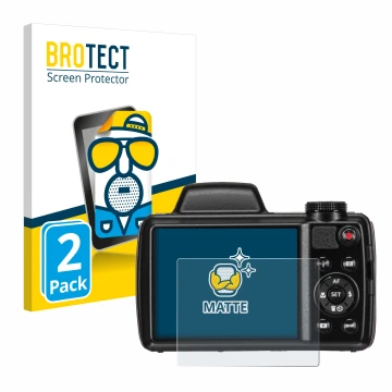 Front side of a product packaging with the brand logo BROTECT. Next to it is the device Kodak Pixpro AZ525 shown with the corr