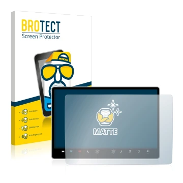 Front side of a product packaging with the brand logo BROTECT. Next to it is the device Tesla Model Y Infotainment System 15.4