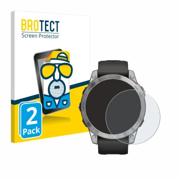 Front side of a product packaging with the brand logo BROTECT. Next to it is the device Garmin Fenix 7 (47 mm) shown with the 