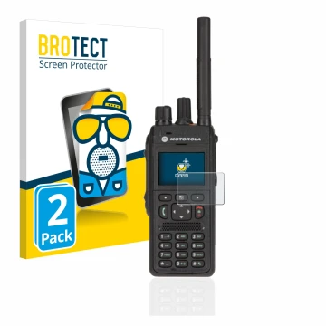 Front side of a product packaging with the brand logo BROTECT. Next to it is the device Motorola MTP3550 shown with the corres