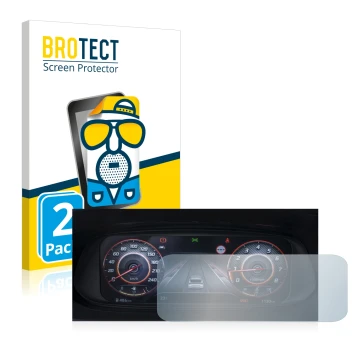 Front side of a product packaging with the brand logo BROTECT. Next to it is the device Hyundai i20N 2021 Cockpit shown with t