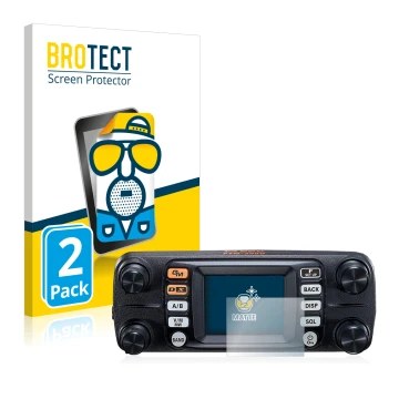 Front side of a product packaging with the brand logo BROTECT. Next to it is the device Yaesu FTM-300DE shown with the corresp