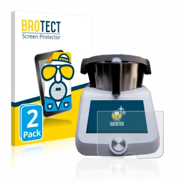 Front side of a product packaging with the brand logo BROTECT. Next to it is the device SilverCrest Monsieur Cuisine Smart sho