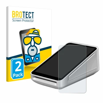 Front side of a product packaging with the brand logo BROTECT. Next to it is the device Square Terminal shown with the corresp