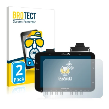 Front side of a product packaging with the brand logo BROTECT. Next to it is the device Convergent Design Odyssey 7Q+ shown wi