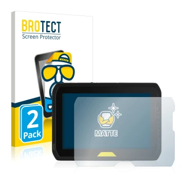 Front side of a product packaging with the brand logo BROTECT. Next to it is the device Trimble T100 shown with the correspond