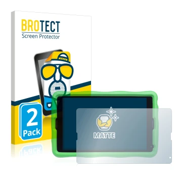 Front side of a product packaging with the brand logo BROTECT. Next to it is the device MEDION Lifetab E10440 Kids shown with 